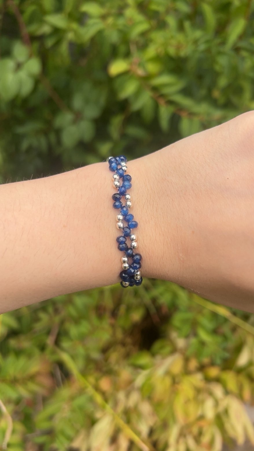 Navy blue beaded bracelet with silver and gold bead options